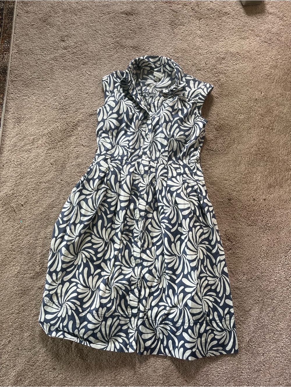 Merona Navy and White Floral Midi Shirt Dress- no belt